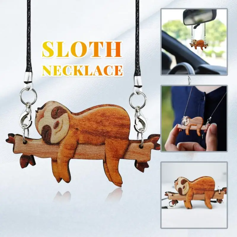 Lazy Sloth Pendant Car Accessories Creative Animal Wooden Pendant Necklace Auto Rearview Mirror Pendant Birthday Gift Auto Decor