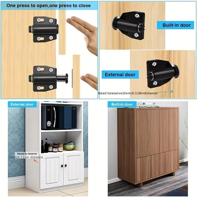 แม่เหล็กแรงดันสูงแบบกดเพื่อเปิด 5/10 ชิ้น ตัวล็อคแบบสัมผัสสำหรับตู้ ประตู แม่เหล็กแบบกดครั้งเดียว สำหรับอุปกรณ์ฮาร์ดแวร์ภายในบ้าน 5