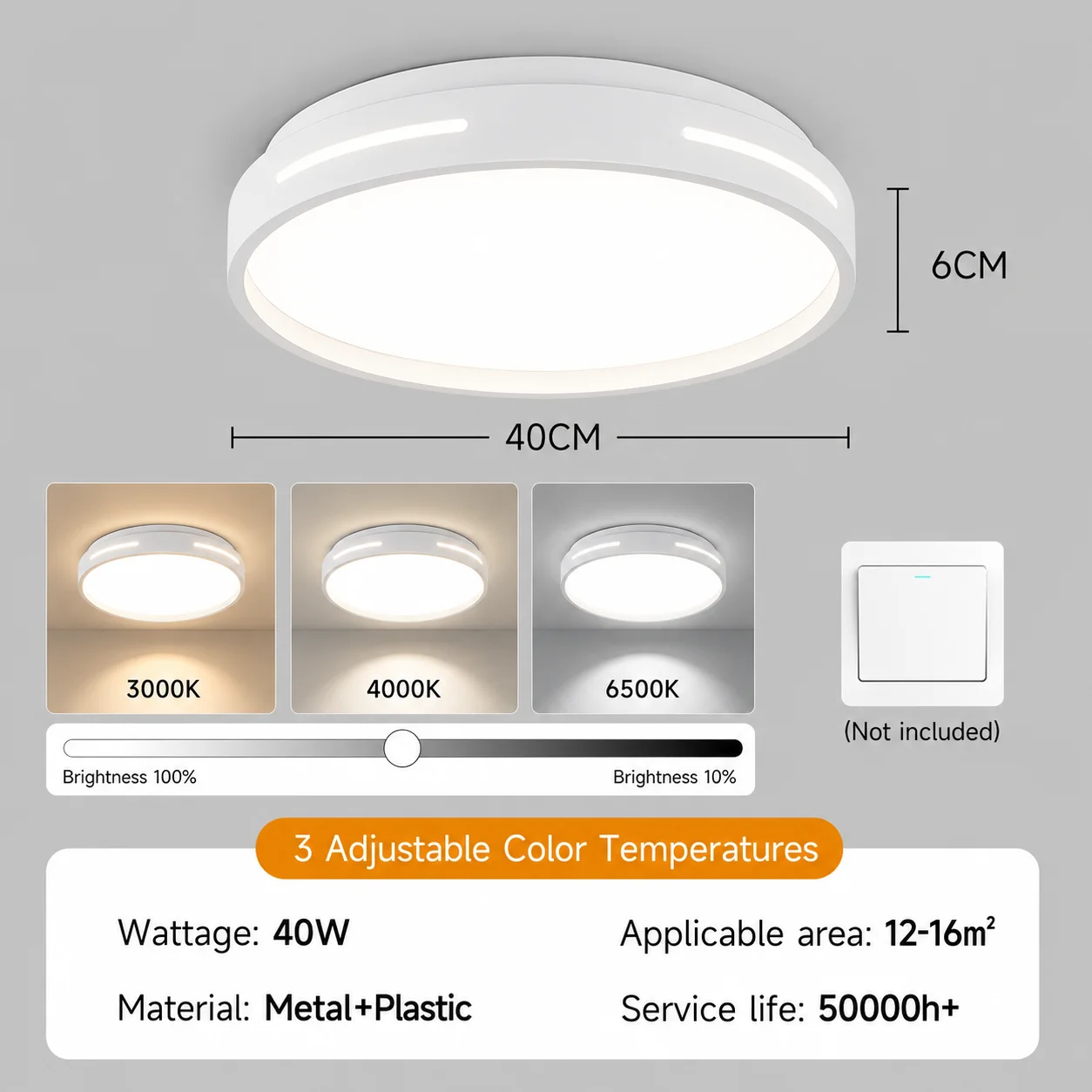 Sleek LED Ceiling Lamp with Remote Control & Adjustable Brightness