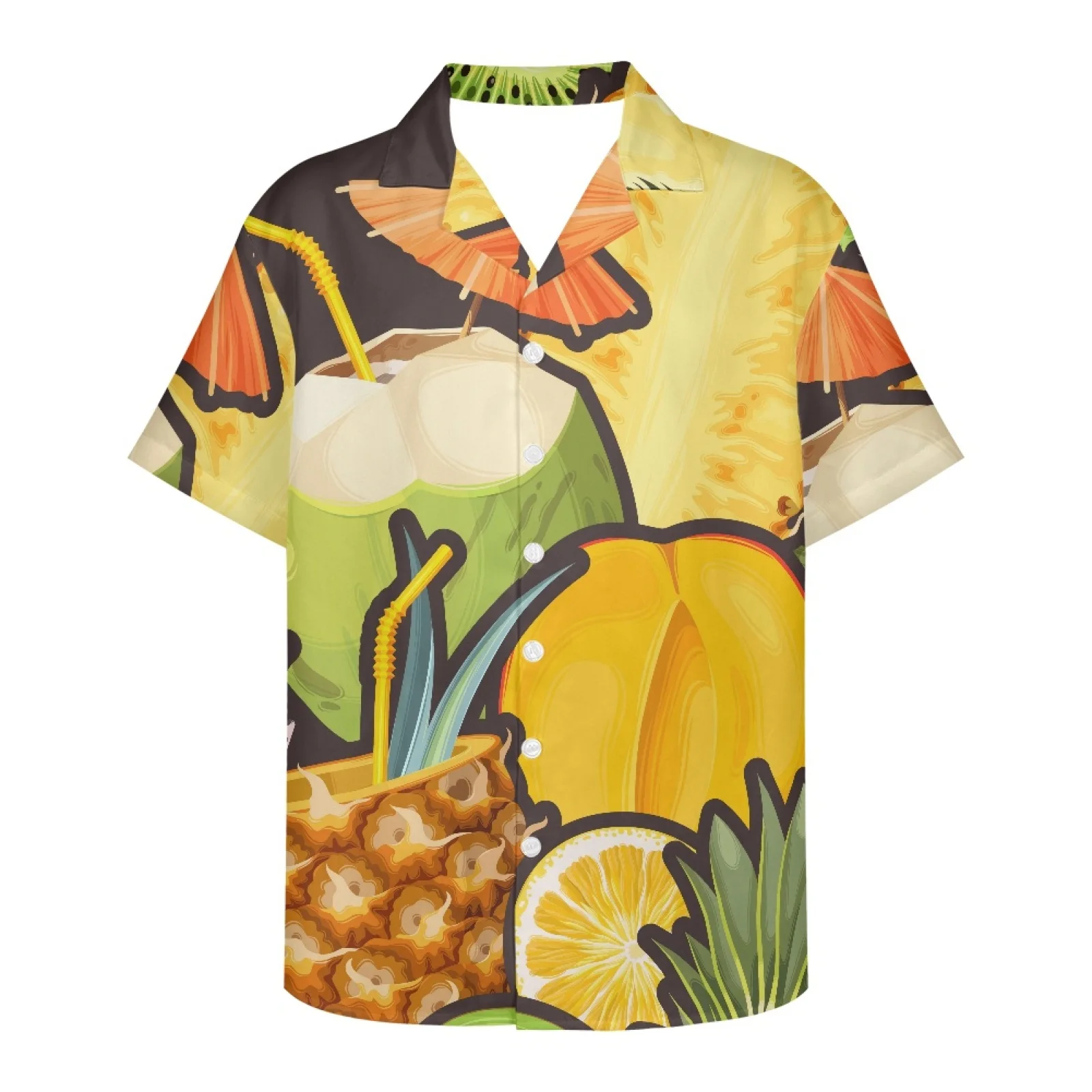 

Fruit Pattern Holiday Drinks Dessert Beach Shop Clothing Hawaiian Shirt Men Summer Short Sleeve Tops Tee Shirt Men Oversized