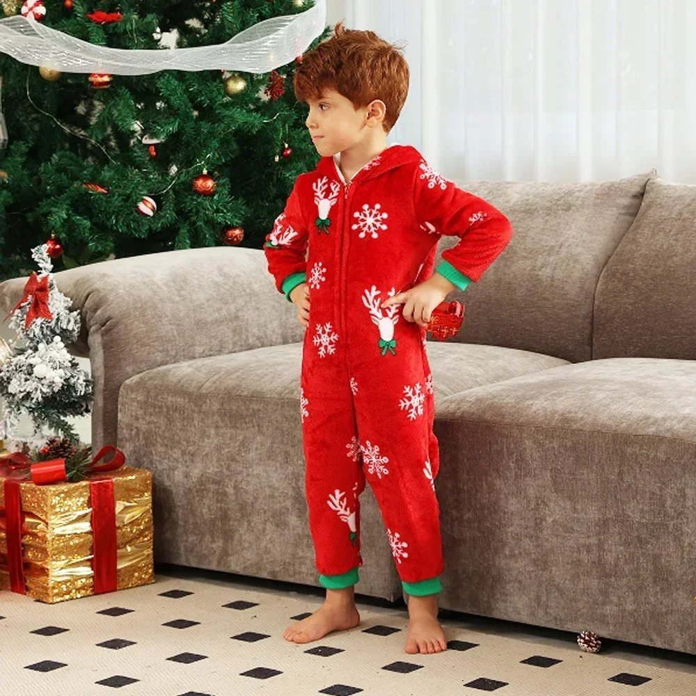 Winter Children's Christmas Pajamas Onesies Baby Boys Girls Zipper Hooded Jumpsuit Warm Thick Flannel Romper Xmas Clothing kids pajamas
