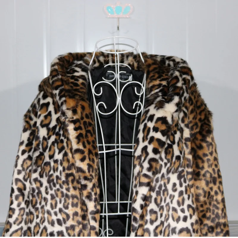 Leopard Faux Fur Coat Long Women New Winter Fluffy Jacket Hooded Mink Coat Female Thickened Fur Plush Coat Warm Long Sleeves
