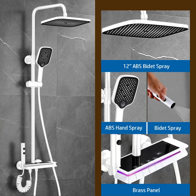 Atmosphere Light Rain Shower Set Bathroom Hot Cold Mixer LED Digital