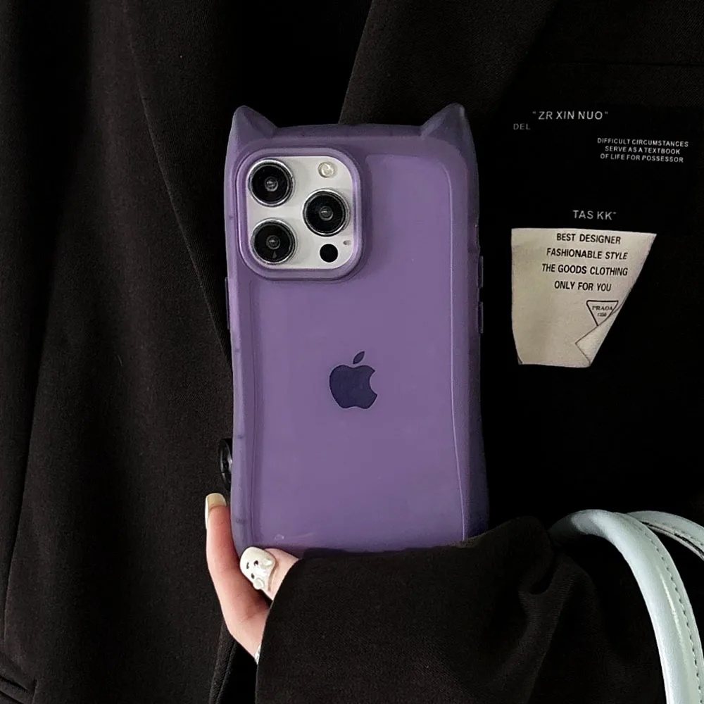 Korea Cute 3D Katzenohren Transparente Handyhülle für iPhone 12 13 14 15 16 17 18 Pro Max, matte Silikon-Schutzhülle, stoßfest – Detail 3