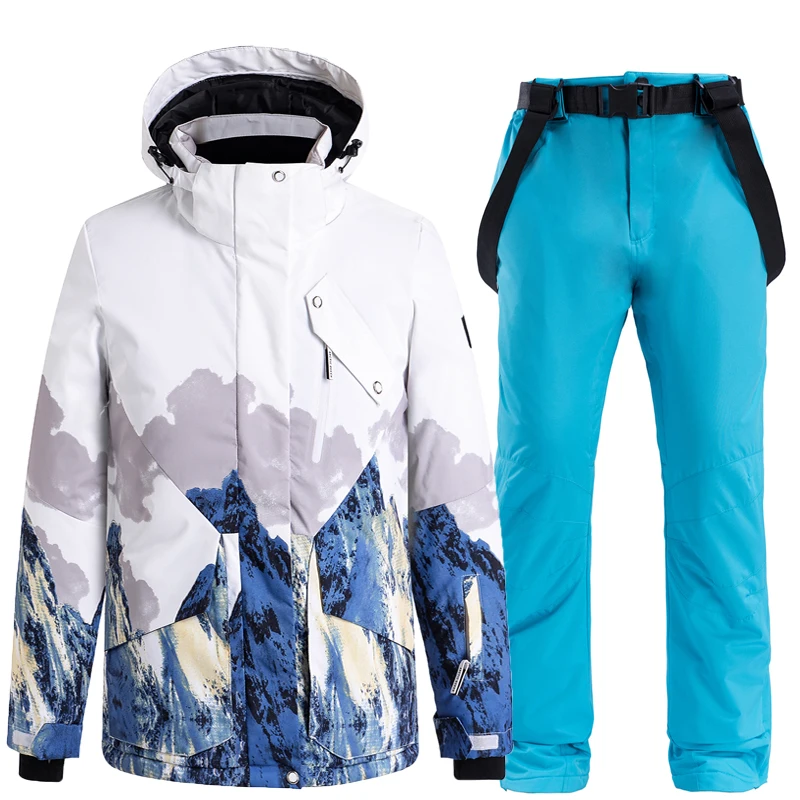 10K Colorful Snow Mountain Man or Woman Ice Suit Wear Waterproof Winter Costume Snowboarding Clothing Ski Sets Jackets + Pants