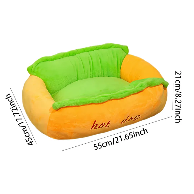 Winter Hot Dog Pet Bed - 3D Hot Dog Bun Style Cat and Dog House, with Removable Pillow and Orthopedic Memory Foam 2