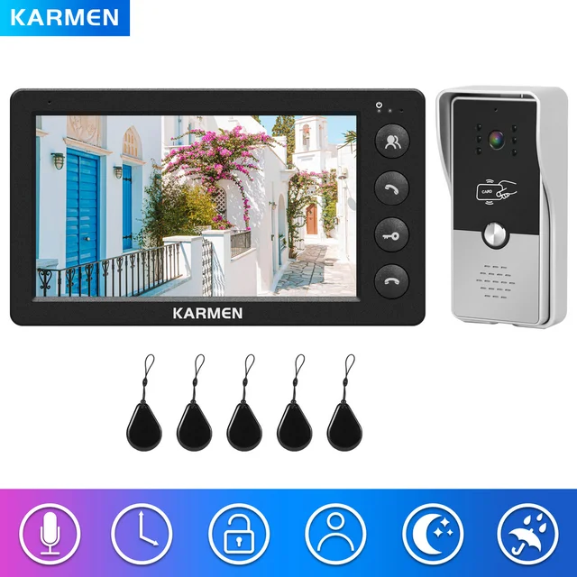 Wired Video Intercom for Home Outdoor Door Phone with Screen 7 Inch Monitor Street Doorbell  RFID Call Panel Open Electric Lock 1
