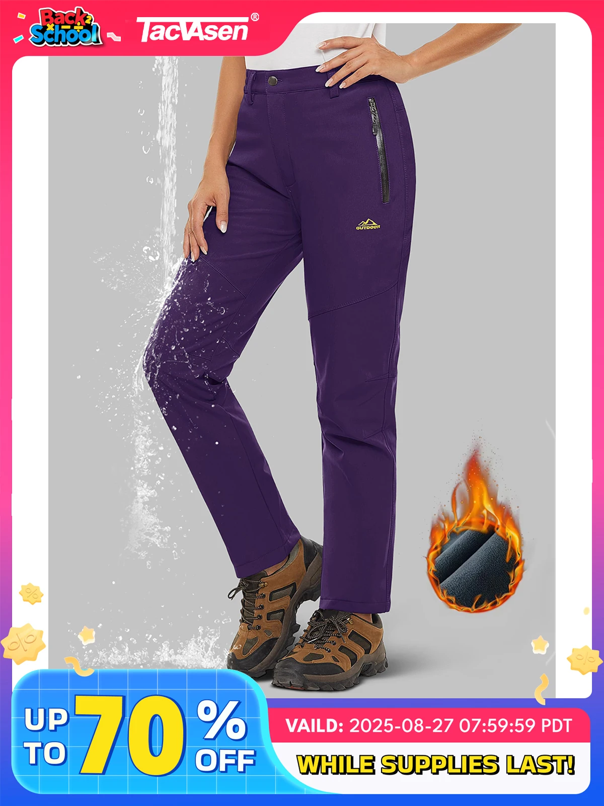 TACVASEN Women's Softshell Fleece Lining Pants Hiking Trekking Mountain Pants Cargo Work Ski Snowboard Trousers Zipper Pockets 1