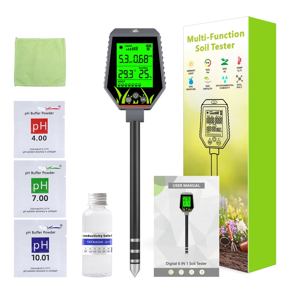 Soil PH Meter Digital Soil Moisture Fertility Light Temp Humidity Tester Accurat