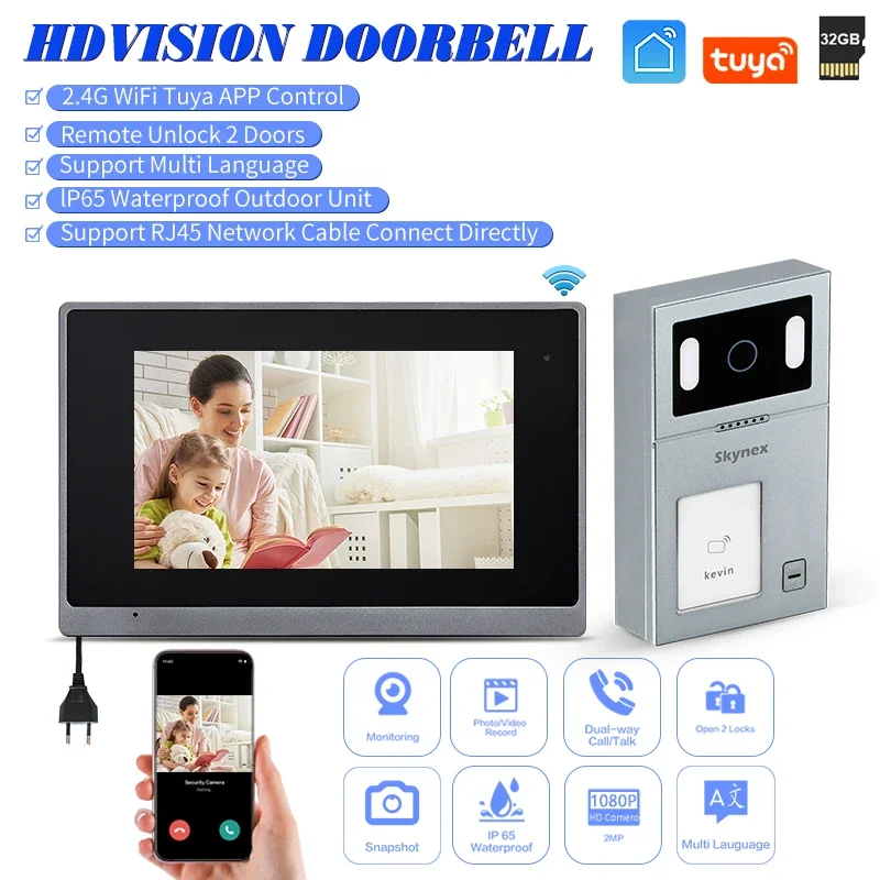 

Fast Delivery Tuya Wifi 7 Inch IP Video Doorbell Videocitifono Network RJ45 Doorbell Interface Card Video Intercom System