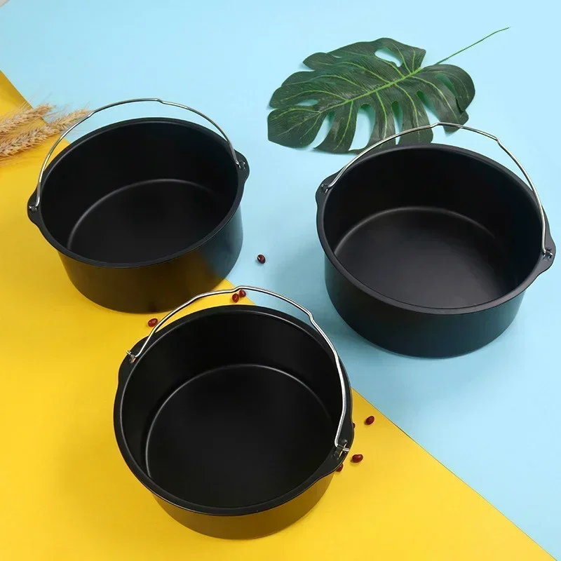 8/7/6 Inch Air Fryer Pot Baking Mold Non-stick Round Tray Pan Roasting Pizza Cake Basket Bakeware Kitchen Cooking Accessories air fryer baking tray,air fryer mold
