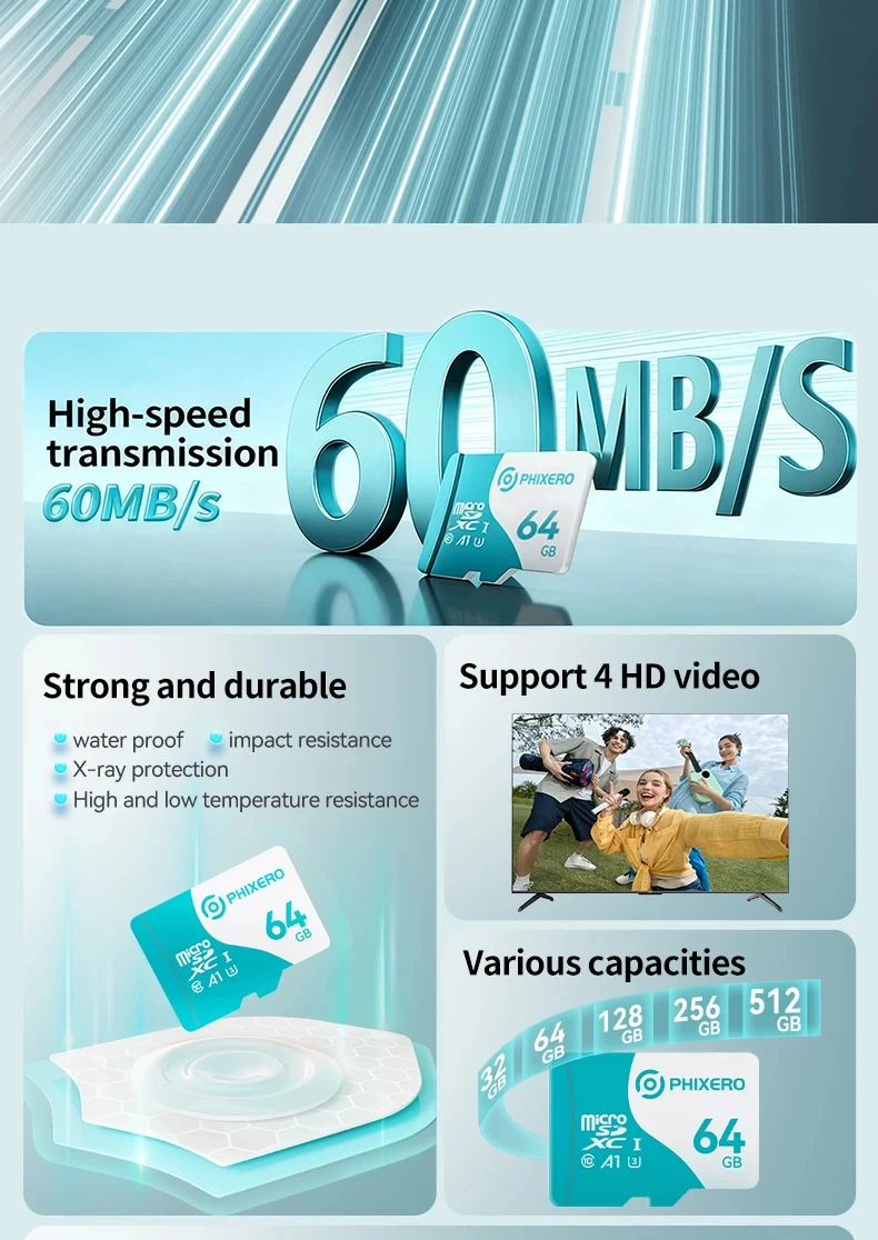 MicroSDXC UHS-I 메모리 카드 16GB A1 U3 V30 Class10 60MB/s 읽기 속도 4K 비디오 녹화 스마트폰 카메라용 TF 카드