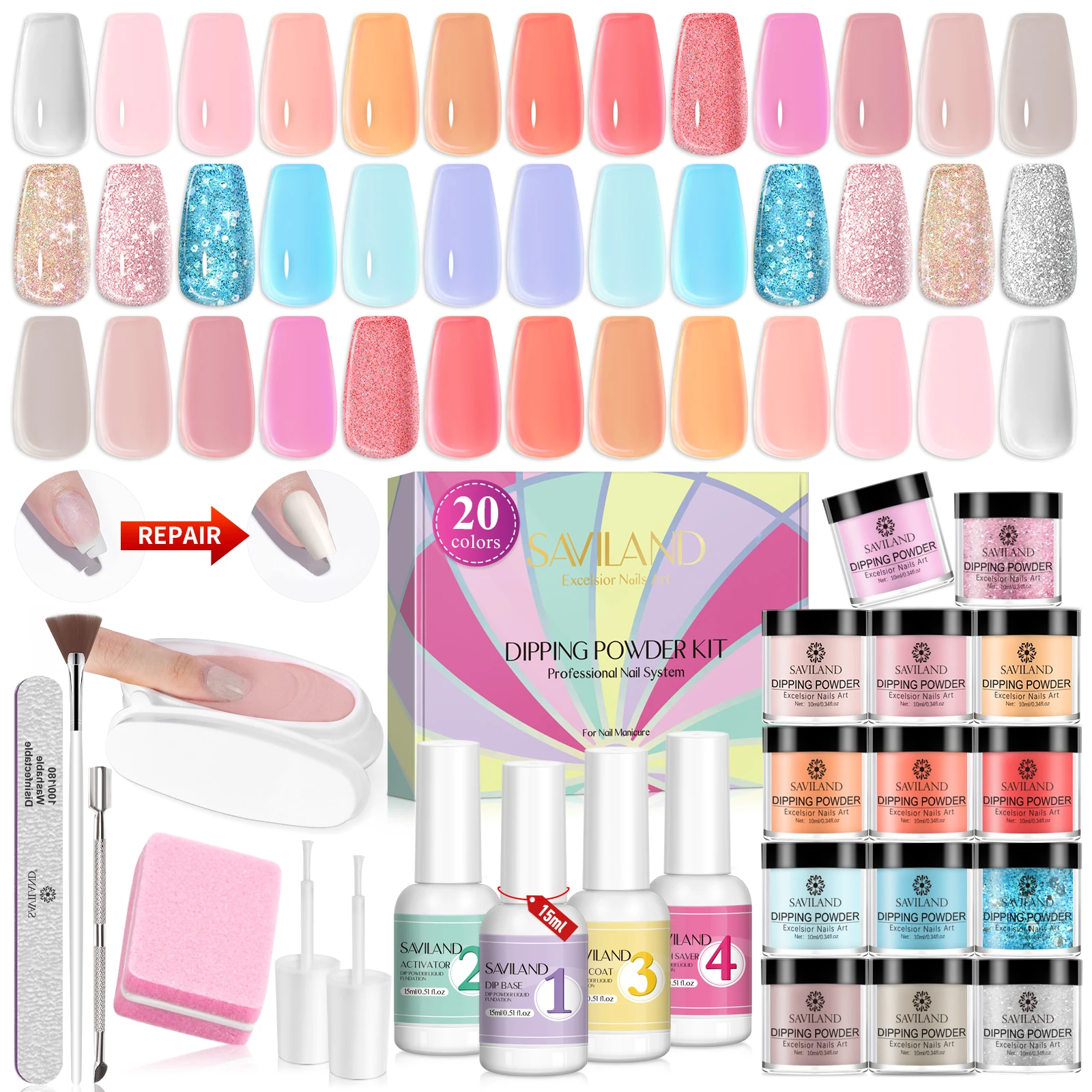 thumbnail image 1 of Kit de 31 piezas de polvos para uñas para inmersión, juego de polvos para uñas con capa base y superior para el hogar, salón de bricolaje, reparación de uñas, arte de uñas, 1 of 5