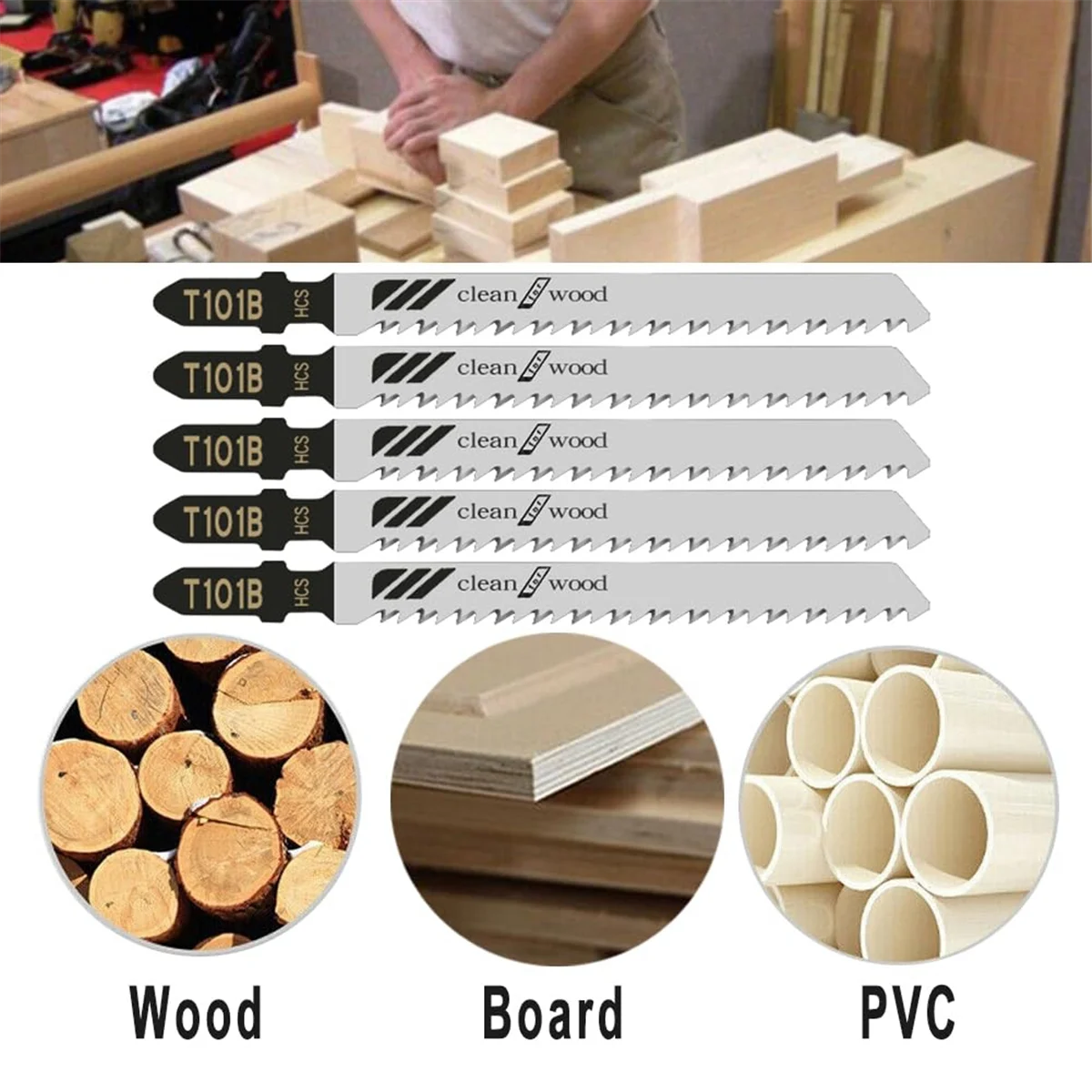 T101B T-Shank Jigsaw Blades Set, Pack of 20, 4 Inch 10 TPI HCS, Clean Precise Straight Cuts in Wood and PVC 4