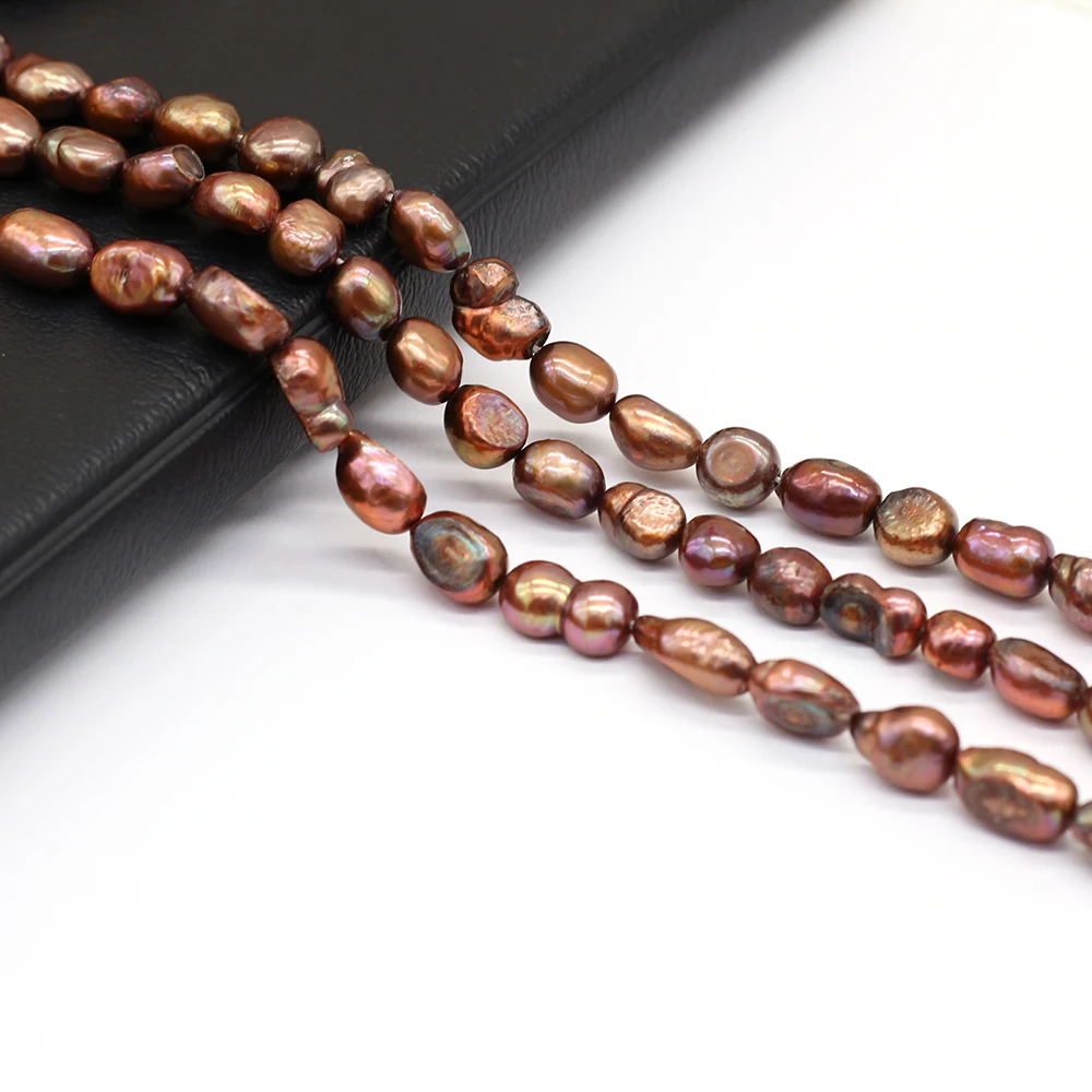 7-8mm 100% Natürliche Süßwasserperlen Kaffeebraune Unregelmäßige Form Lose Perlen für DIY Schmuckherstellung Damen Halskette Armband Zubehör – Detail 3