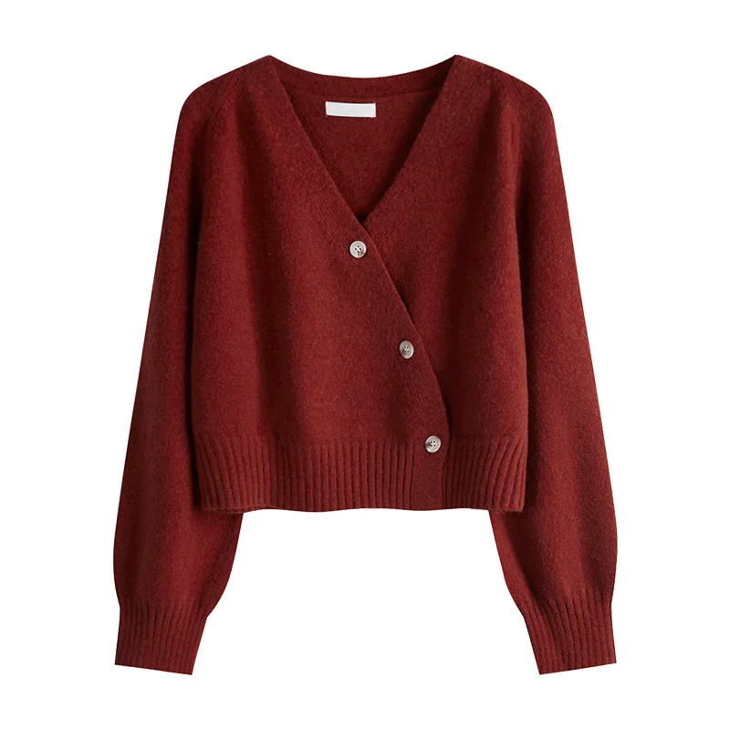 

V-neck Cardigan Coat Short Autumn Winter New Loose Sweater Top Solid Long Sleeve Winter Knitted Cardigan Women