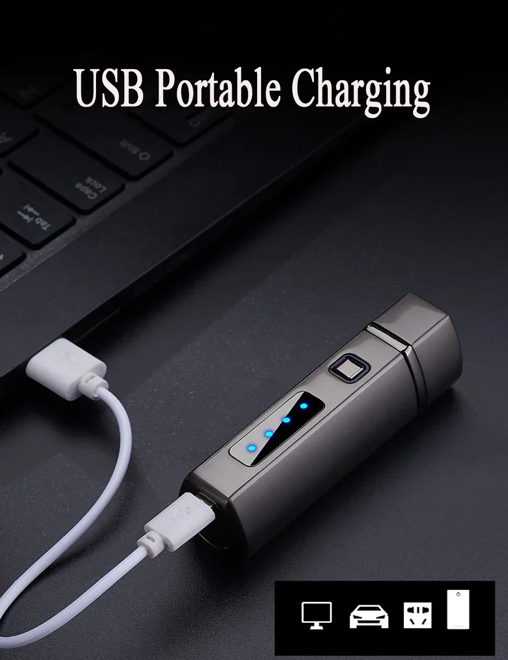 New 2025 touch sensitive metal outdoor windproof Type-C rechargeable portable turbo three torch blue flame jet gas lighter