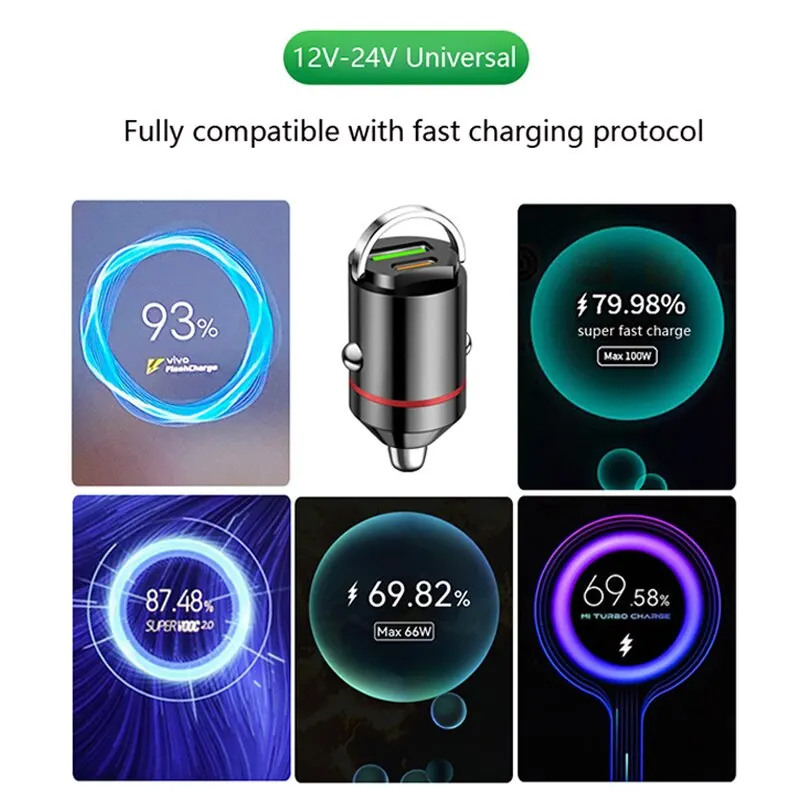 Car Charger PD+usb Fast Charge Mini Hidden 66W Flash Charge Multi-function