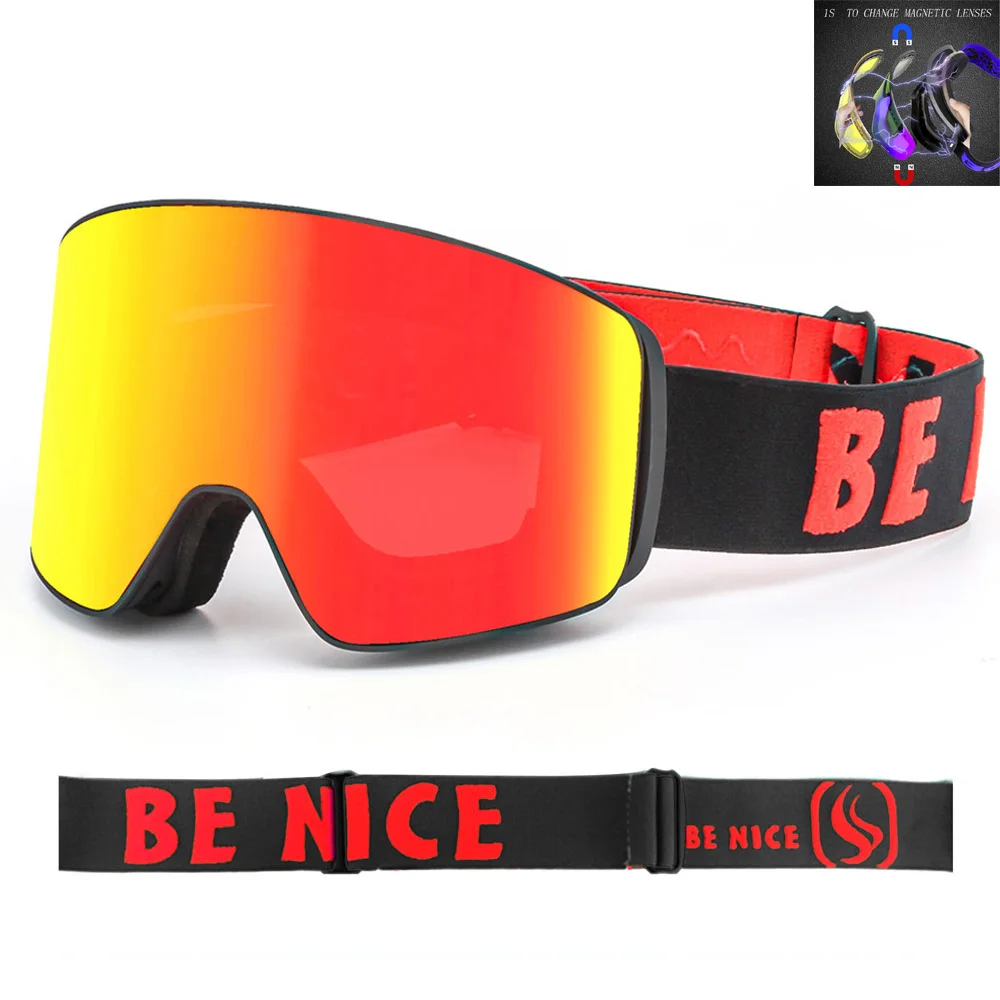 UV400 Magnetic Ski Goggles with Double Layer Polarized Lens