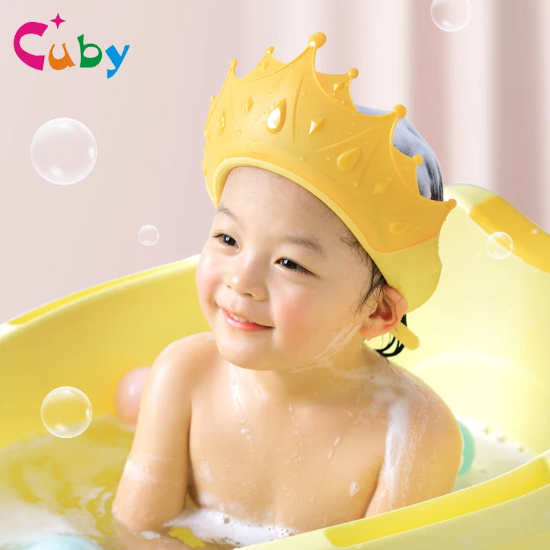 Cubuy Adjustable Baby Shower Cap Shampoo Bath Wash Hair Shield Hat Protect Children Waterproof Prevent Water Into Ear for Kids mart grocery store play food and role play companion set wash basin accesorio cocina fregadero trash can sink accessories hair w