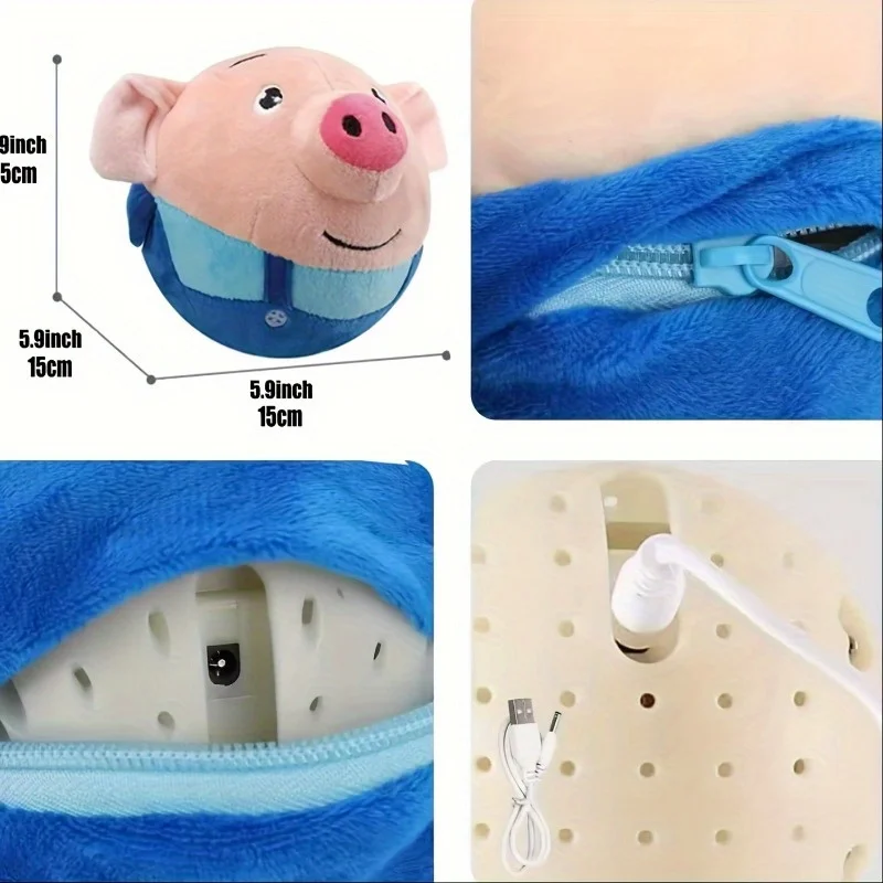 Interactive Cartoon Pig Plush Toy With Music  Talking Bouncing Ball - USB Rechargeable Washable Suitable For All Dog  and Cat 3