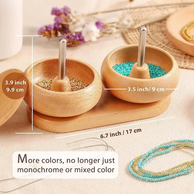 hobbyworker Clay Beading Bowl Spinner with Beading Thread,2 Beading Needles  and 3 Bags Seed Beads for DIY Jewelry Making Kit