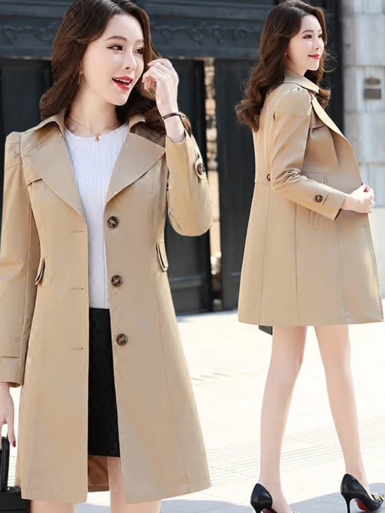 

Women's Trench Coat Fashion All-match Single-breasted Fashion All-match Casual Simple Solid Color Fashionable Mid-Length Coat