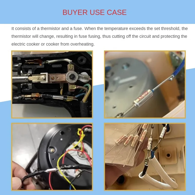 5PCS Rice Cooker Temperature Fuse Tube Accessory, TF Thermal Fuse RY 10A 250V Temperature 72C 85C 95C 110C 115C 121C 130C 185C
