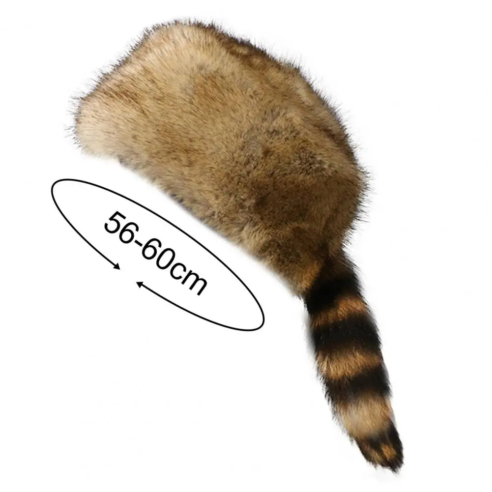 Winter Hat Faux Fur Raccoon Tail Russian Round Flat Top Ear Protection Thickened Autumn Winter Thermal Women Cap for Camping windproof winter hat