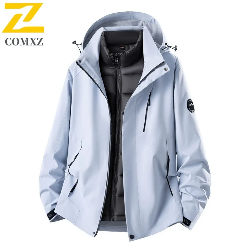COMXZ Men Jacket Luxury Hooded Hiking Travel Thickened Coat Versatile Daily Style Lightweight Cold Resistant Winter New Clothing