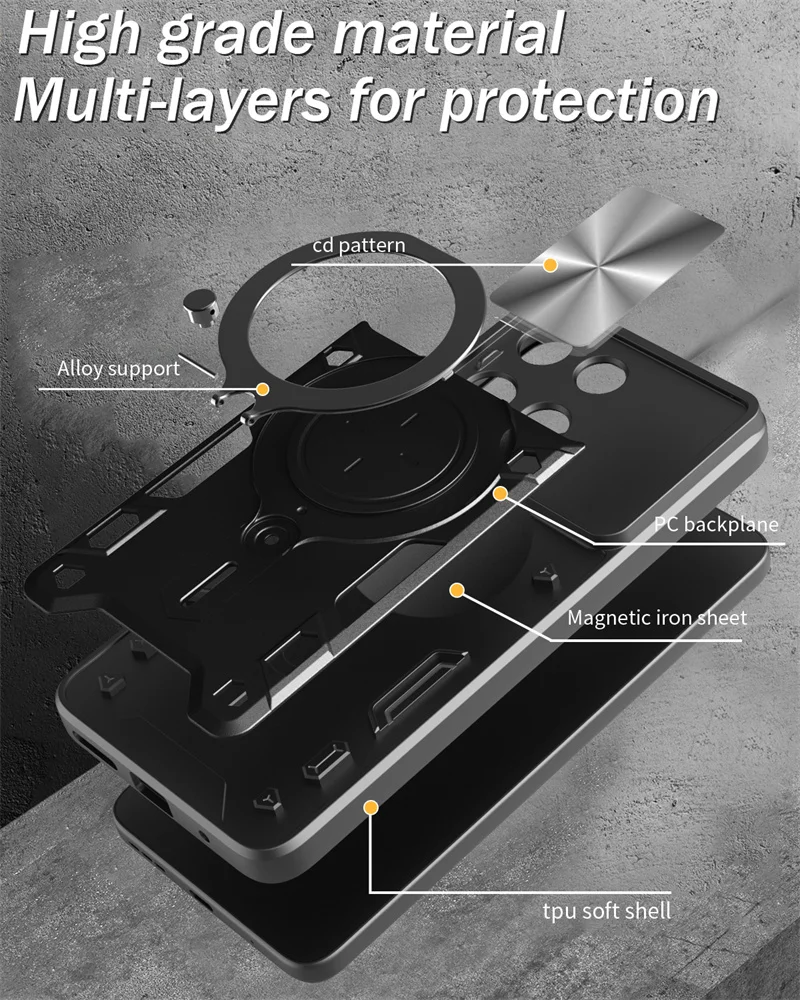Enhanced Magnetic Metal Ring Bracket Phone Case with Slide Camera Lens Protection