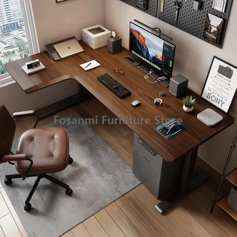 Seven-shaped Large Boss Office Desk Electric Adjustable Height Computer Desk Table with LED Display Motion Gaming Desk for Home 1