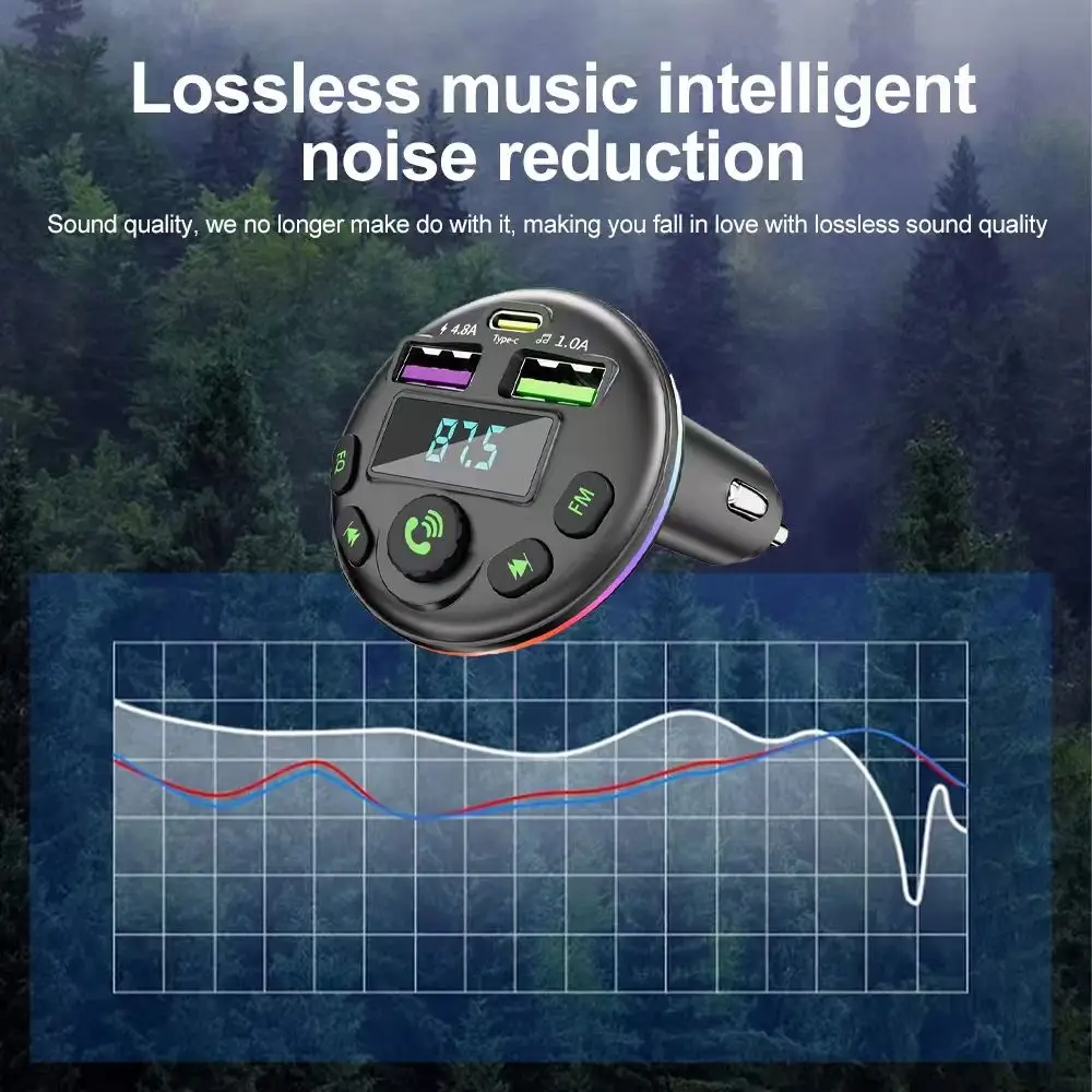 Car Bluetooth 5.0 FM Transmitter MP3 Modulator Player Handsfree Audio Receiver With 3 in 1 Charge Cable