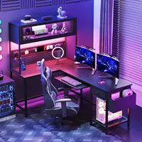 L Shaped Gaming Desk with Power Outlets & LED Lights, 49'' Reversible Computer Desk with Hutch & Pegboard & Display Cabinet 2