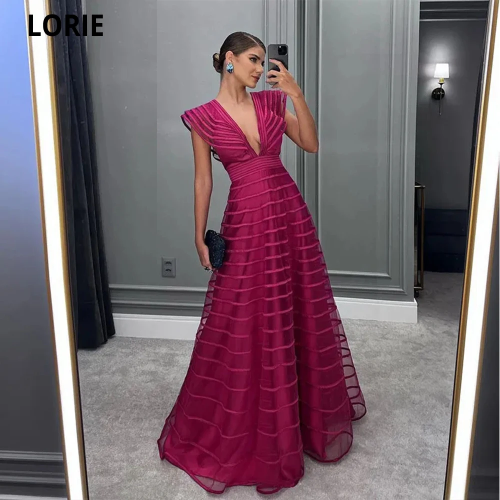 Vestidos máximos de tul estilo A-line con escote en V profundo en la espalda Cabernet main image 1