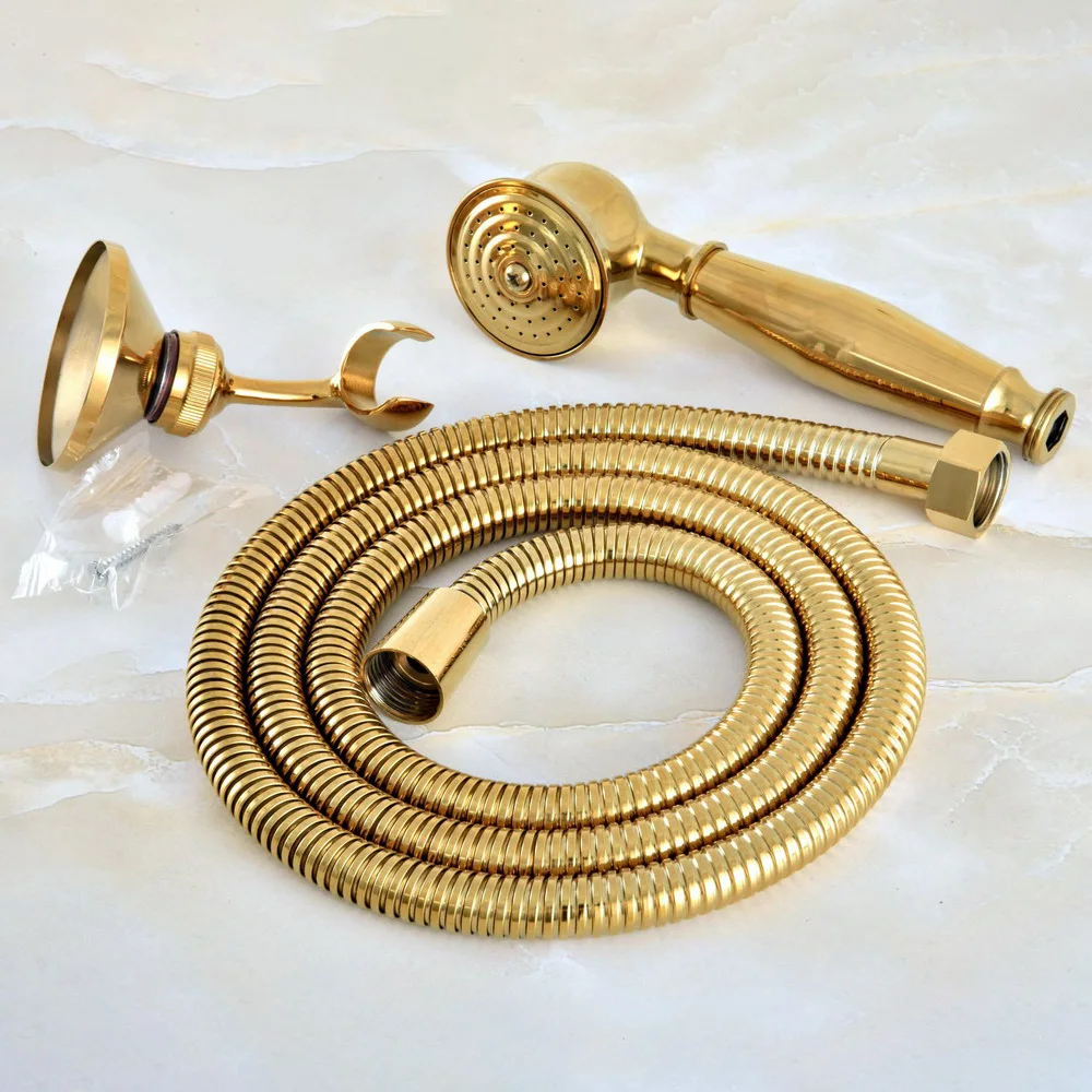 

Gold Color Brass Bathroom Telephone Shape Hand Spray Bracket Holder Handheld Shower head 1.5m Hand Held Shower Head Hose Lhh044