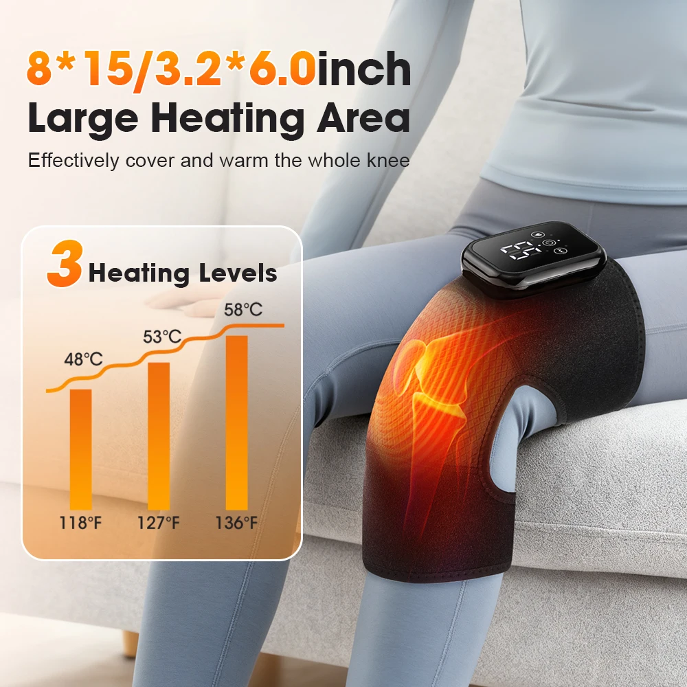 Smart Vibration Massage Knee Pad Heating Wrap Belt Larger Thermal Area Joint Muscle Relaxation Brace Hot Compress Knee Massager
