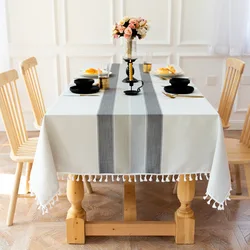 Elegant Linen Cotton Waterproof Tablecloth for Dining and Kitchen Decor (Grey)