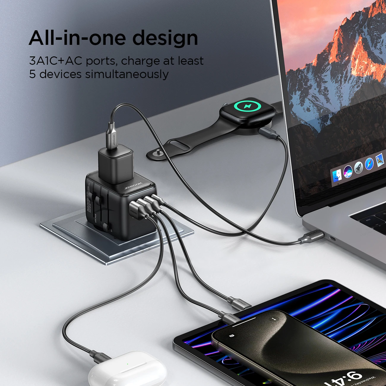 Joyroom 17W International Power Adapter 3xUSB-A & 1 USB-C All in One Universal Travel Adapter Wall Charger for Europe USA UK AU - Image 3