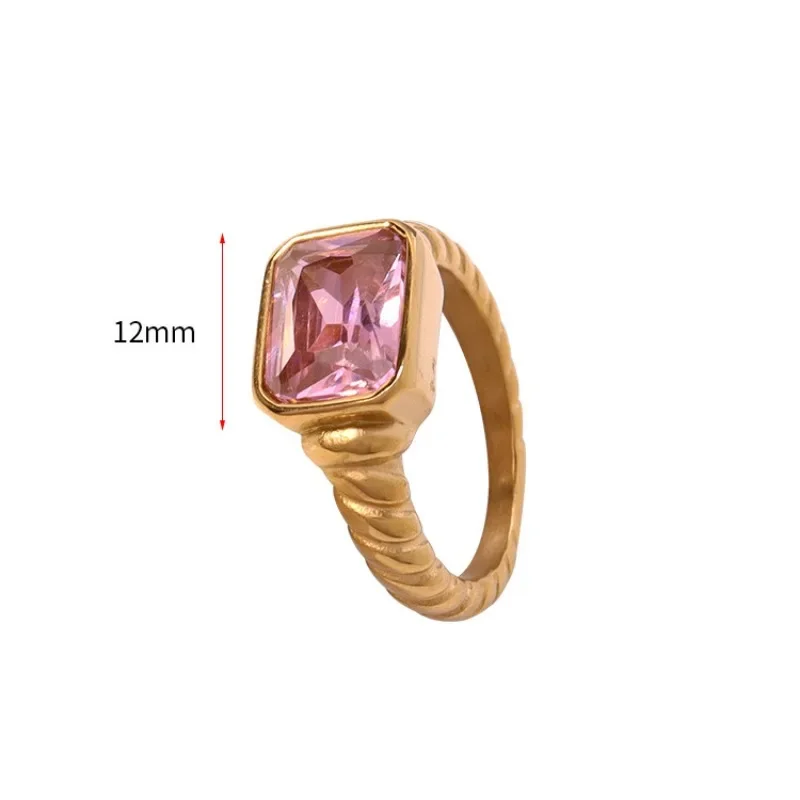 Hiphop Square Multicolour Zircon Chunky Finger Ring 18K Gold Plated Pink Crystal Thick Texture Wedding Rings Jewelry Accessories