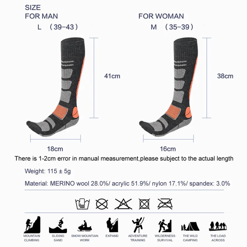 Winter Cycling Socks Merino Sports Snowboard Wool Ski Hiking Skiing Stockings Men Women Knee High Thermal Sock