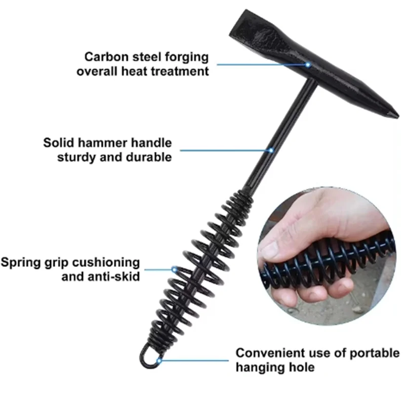 300g/500g Welding Hammers Slag Removal Tool Chipping Welding Slag Hammer with Coil Spring Handle Steel Industrial Hammer