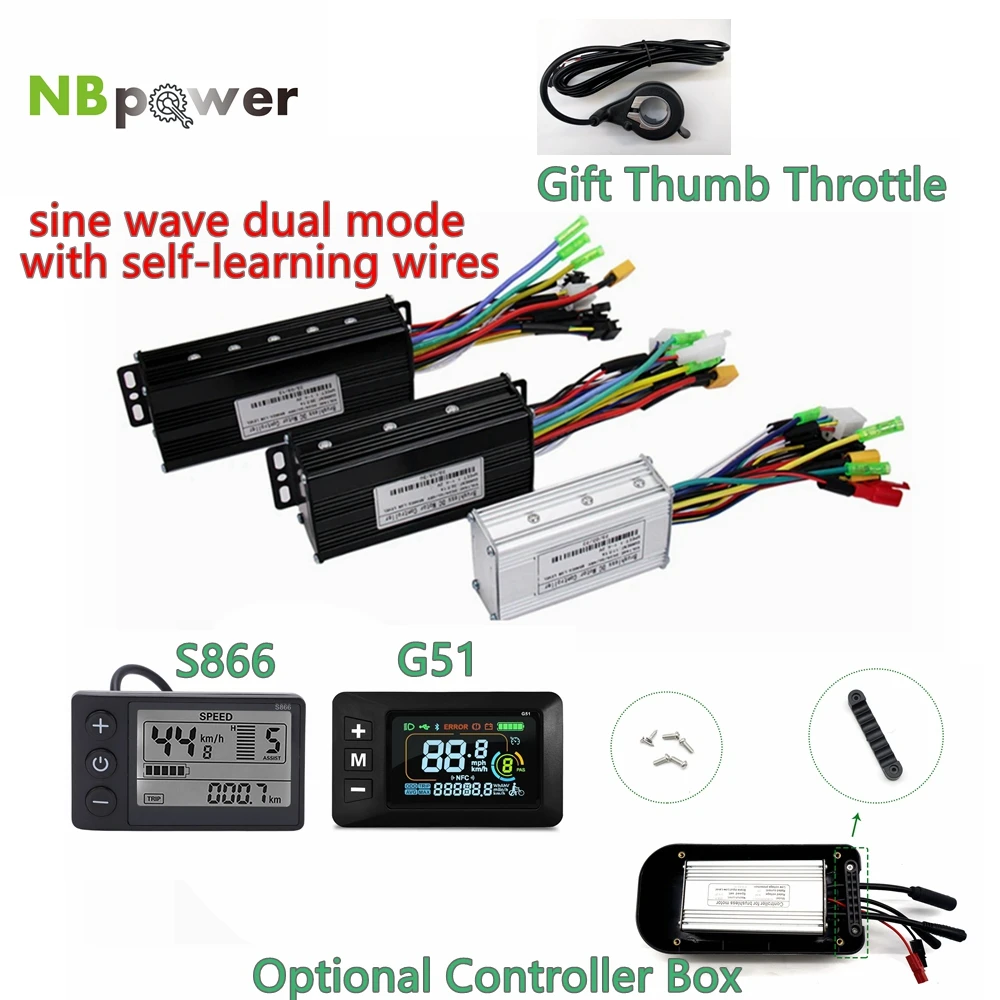 Ebike 3 Modus SineWave Controller 36V 48V 52V 45A 1000W-2000W mit LCD M5 M9 Farbdisplay für
