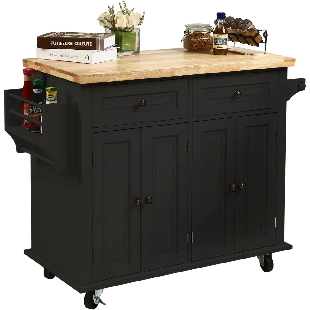 

Kitchen Island Cart,Kitchen Bar&Serving Cart Rolling on Wheels with Spice Rack Towel Holder Utility Storage Trolley