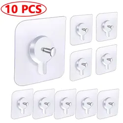 10-Pack Transparent Adhesive Wall Hooks for Home and Kitchen Use - Waterproof and Durable (10 Pcs)