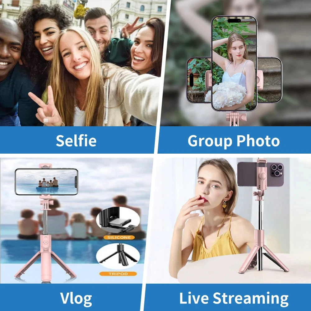 Wireless Selfie Stick Tripod Stand with Detachable Remote for iPhone Mobile Phone Live Streaming
