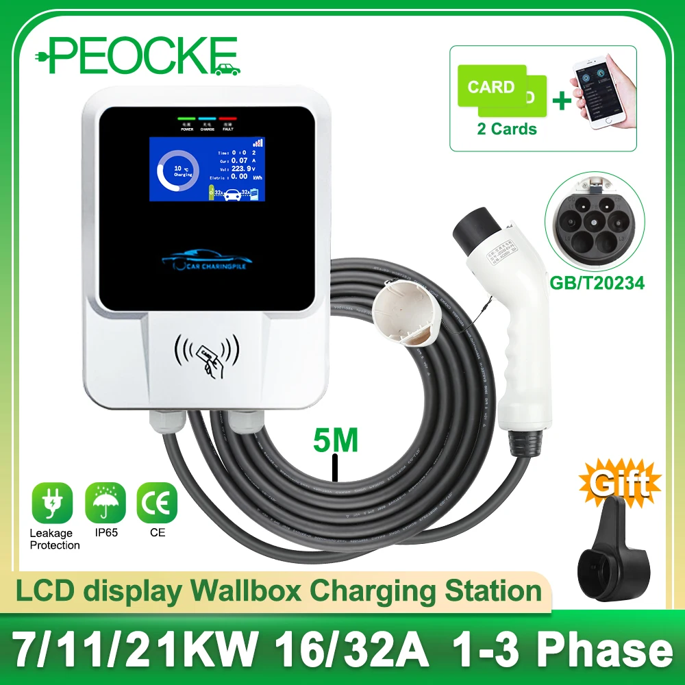 Peocke Ev Stazione Di Ricarica Presa Gb/T Cavo Di Ricarica 16/32A Evse Wallbox 7/11/21Kw Versione App Per Caricabatterie Domestico Per Auto Elettriche