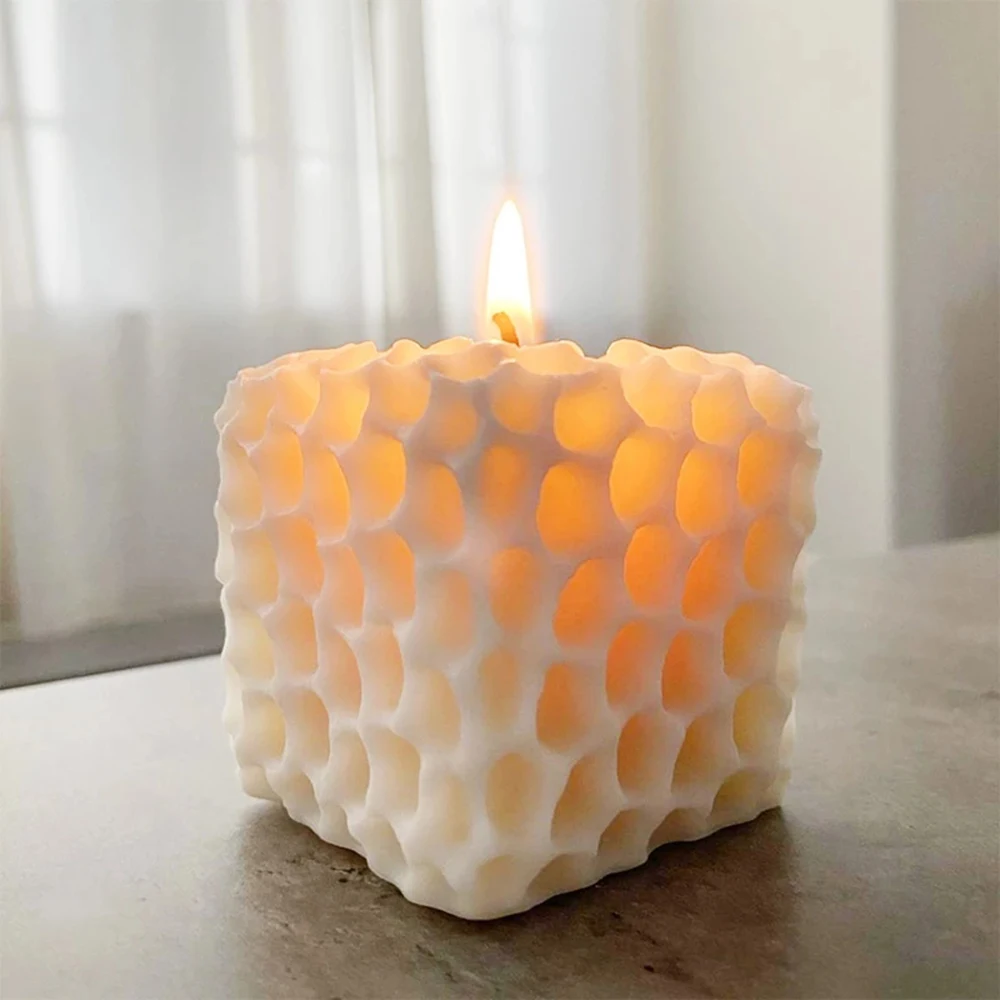 

Square Honeycomb Pattern Candle Mold Cylindrical Scented Candle DIY Art Candle Silicone Mold Gypsum Soap Molds