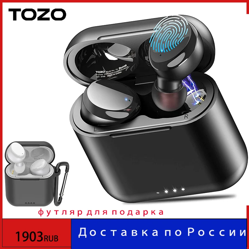 TOZO T6 Bluetooth Earphones , Wireless Earbuds Powerful Deep Sound , IPX8 Waterproof , Comfortable Wearing , 45H Playtime