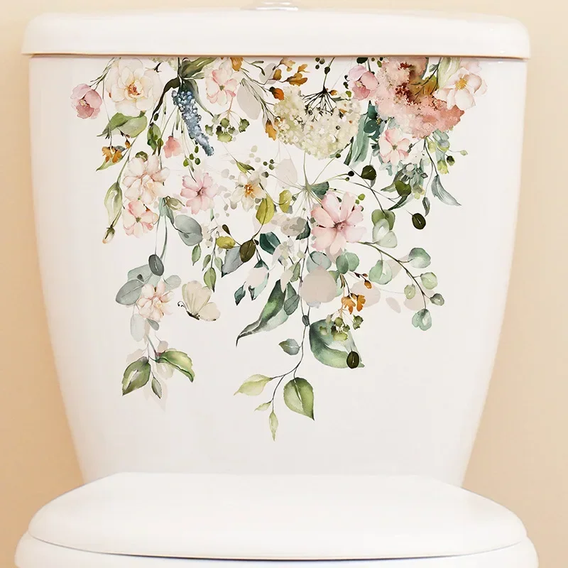 Fresh Green Plant Leaves Bathroom Toilet Stickers Decorative Beautify Home Remodeling Wall Stickers Self-adhesive Decals